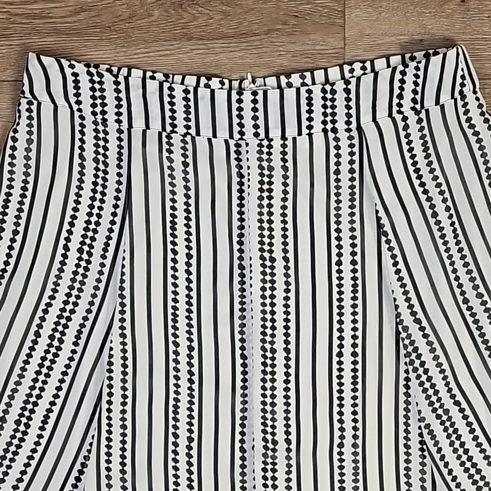 Chico's Black & White Dotted Stripe Chiffon Handkerchief Hem Midi Maxi Skirt - Picture 4 of 16